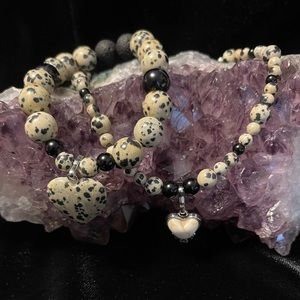 Dalmatian Jasper Bracelet and Anklet Set.